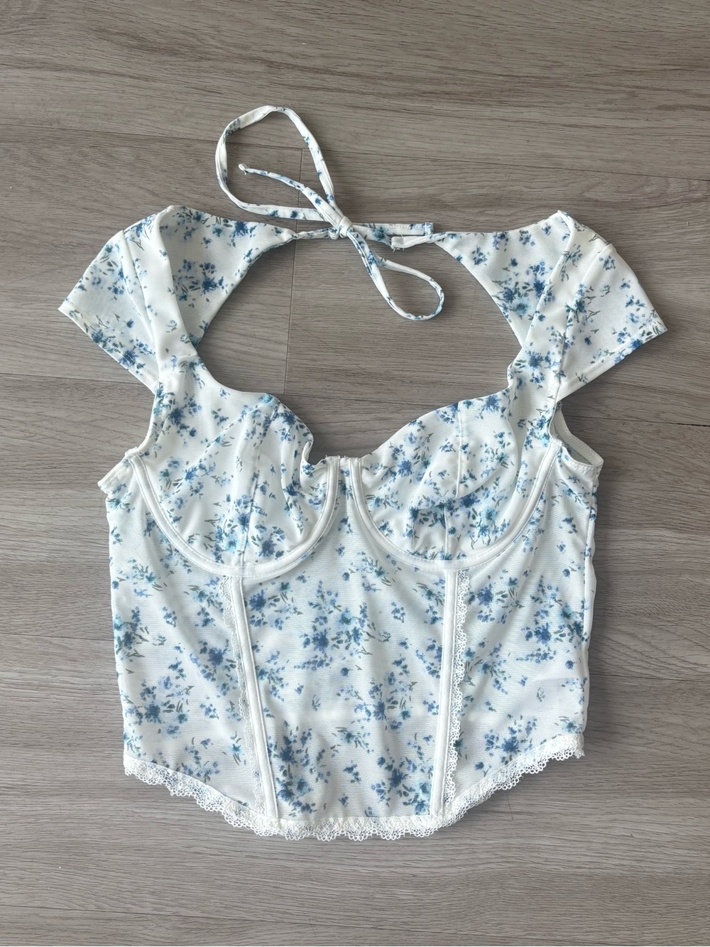 Garage Floral Lace-Trim Corset Top